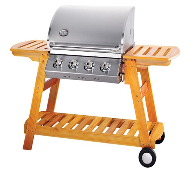 4Main Burner Wooden Gas Grill BBQ