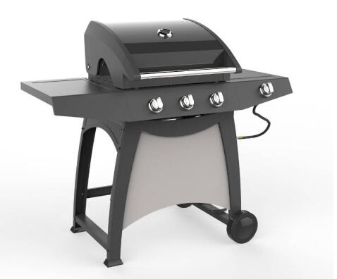 3 Burner Gas Grill And 1 Side Burner Black Porcelain With Stamped Steel End Caps